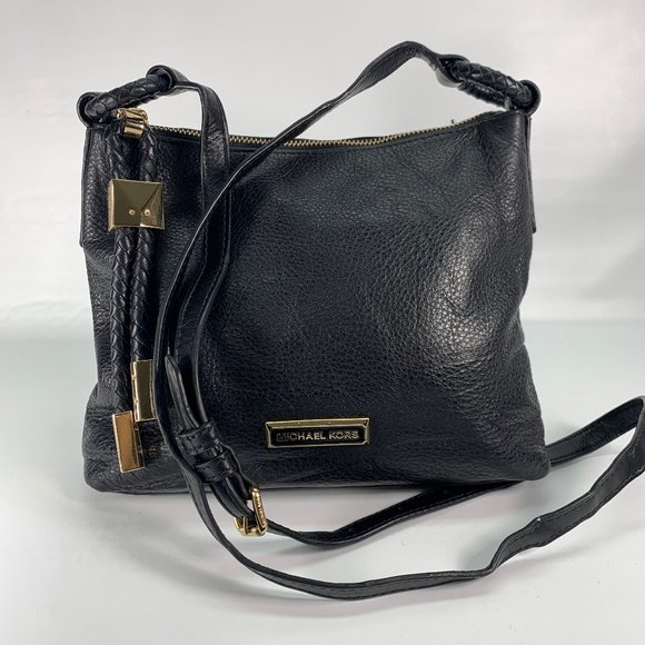 Michael Kors Black Pebbled Leather Small Braided Zipper Crossbody Bag - Picture 2 of 12